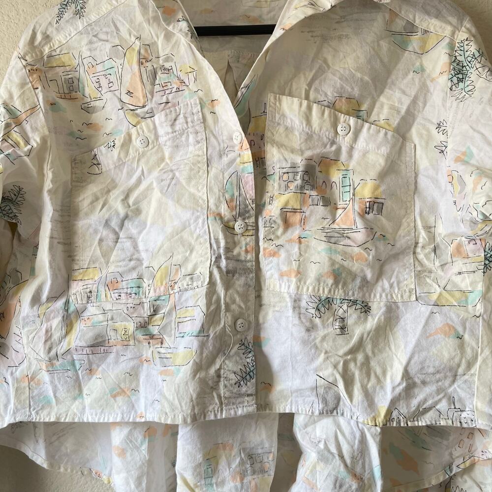 Vintage 70s sea landscape‎ print cropped button up with flowy back size small - Picture 2 of 7